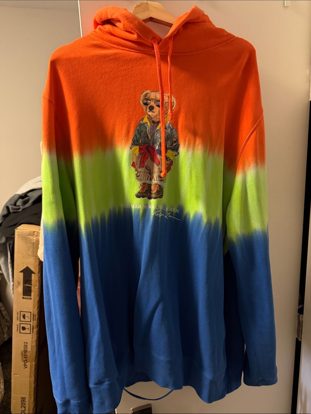 Polo by Ralph Lauren Orange Green Blue Tie-Dye Polo Bear Crewneck